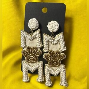 Elegant White and Gold Beaded MOM Earrings